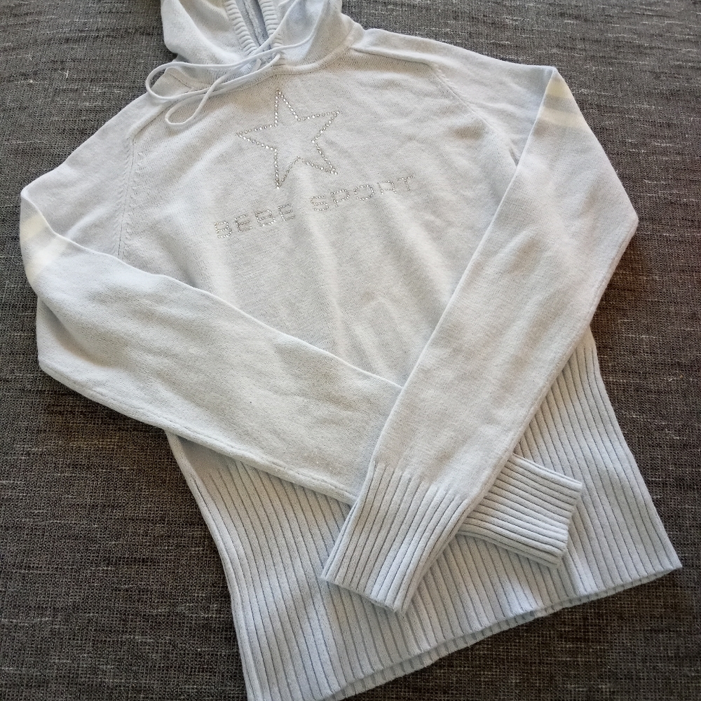 Baby blue Bebe sport bling sweater with hood